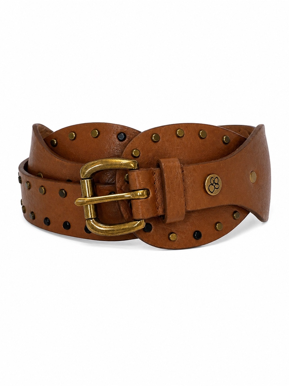 Jessica Simpson Studded Brown Leather Women’s Belt with Brass Buckle